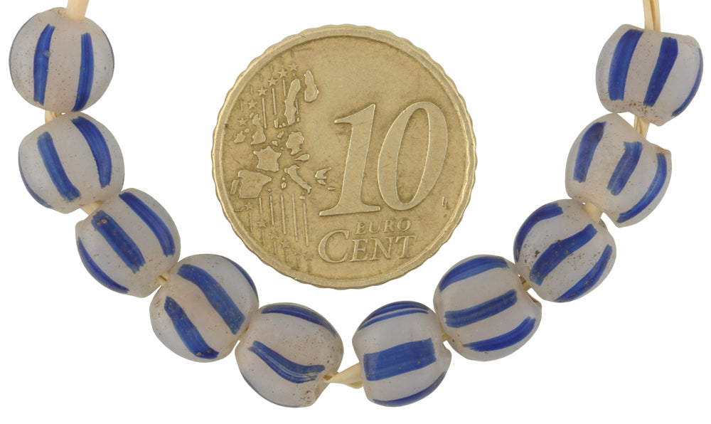 Antique Venetian Blue Striped Lampwork African Trade Beads - 7X6X4Mm - close-up