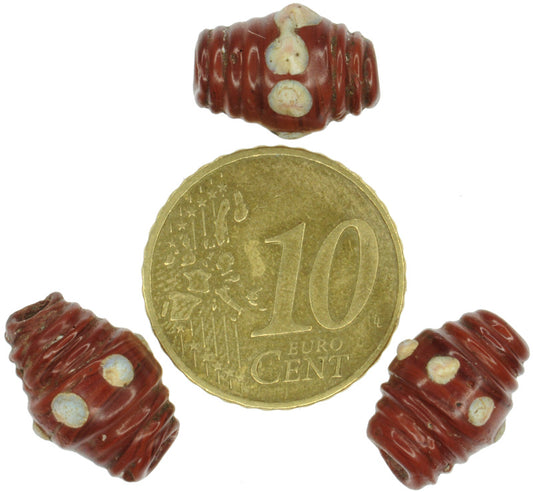 Rare Antique Brick-Color Bicone Venetian Lampwork Trade Beads - Raised Eyes - alternate view