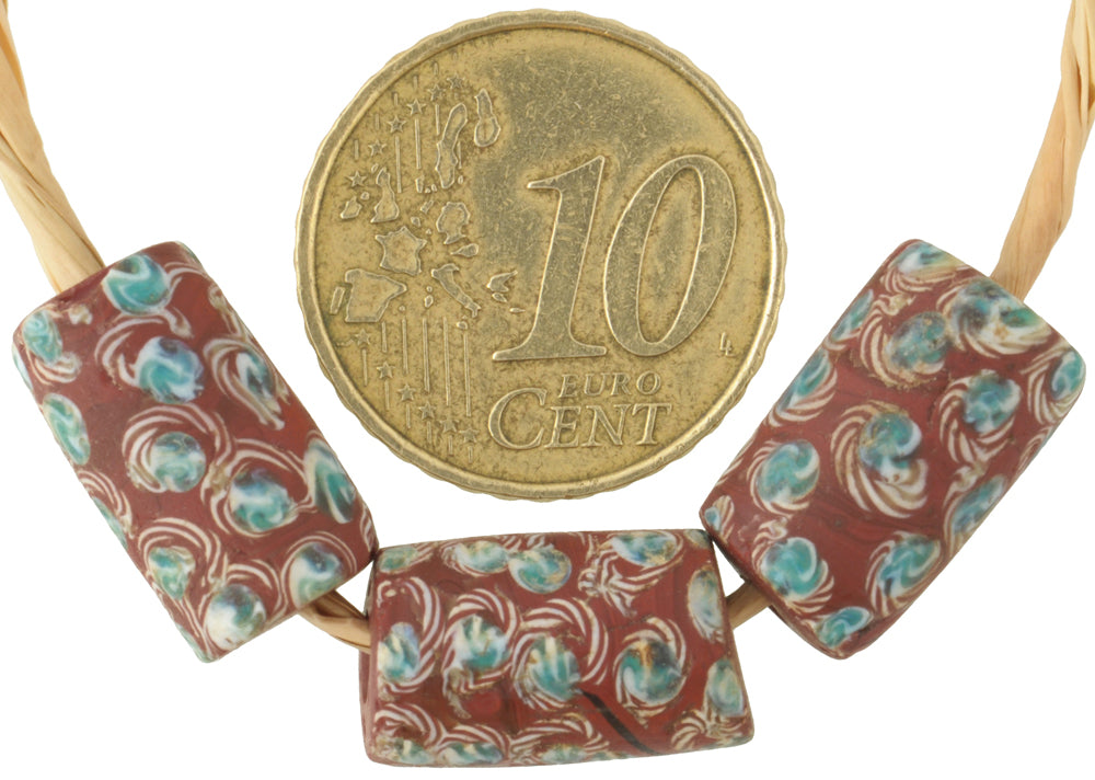 Rare Antique Venetian Brick Fancy Wound Glass African Trade Beads 15X9Mm - alternate view