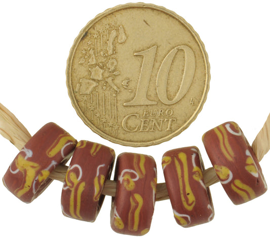 Rare Brick Color "Fancy" Disks Antique Venetian Lampwork Glass Trade Beads - alternate view