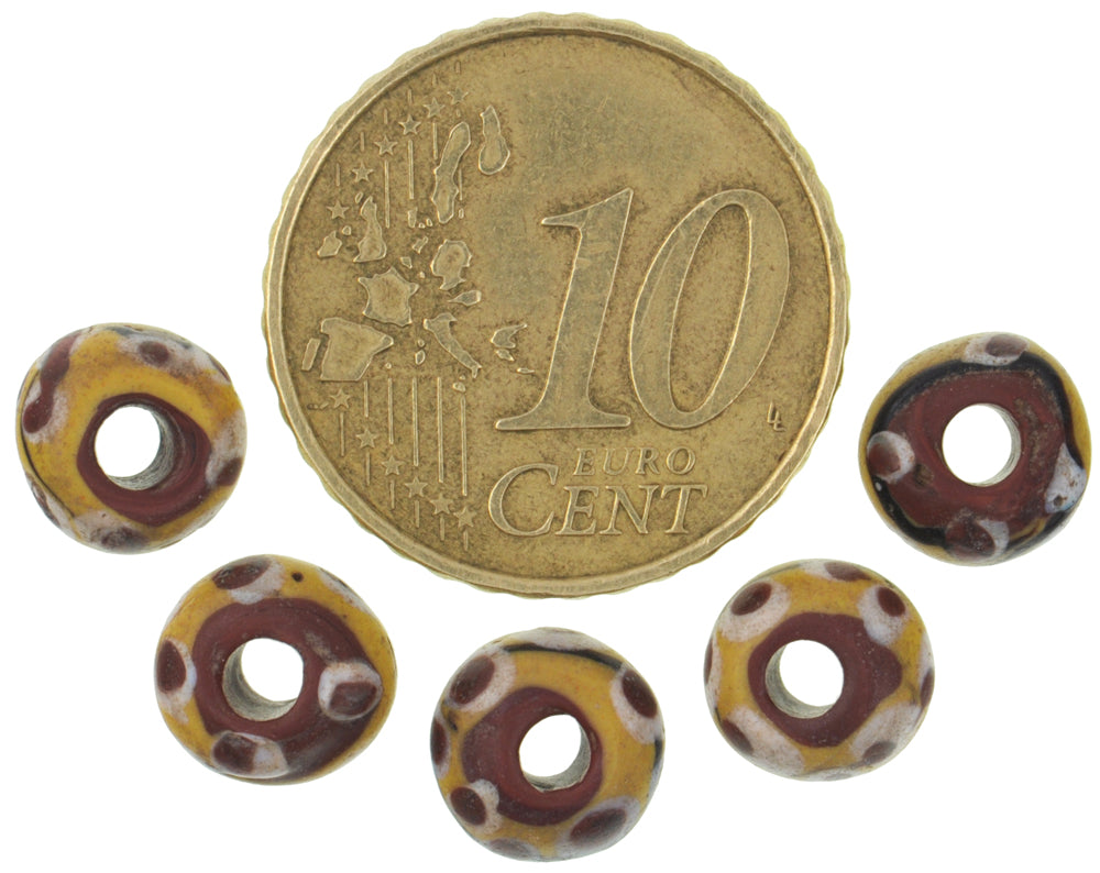 Rare Brick Fancy Venetian Lampwork Beads, African Trade, 7Mm, 5Pcs - alternate view
