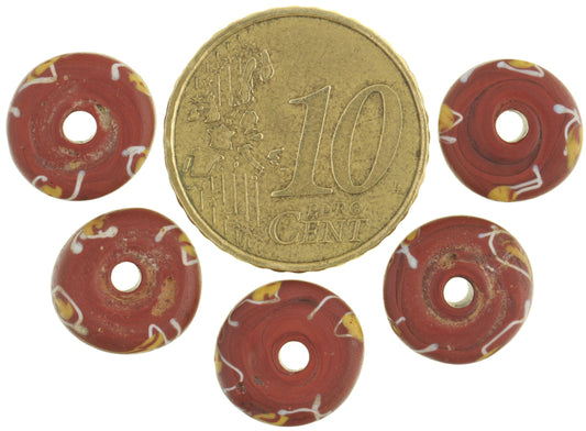 Rare Antique Brick Color Fancy Venetian Lampwork Glass Trade Beads - alternate view