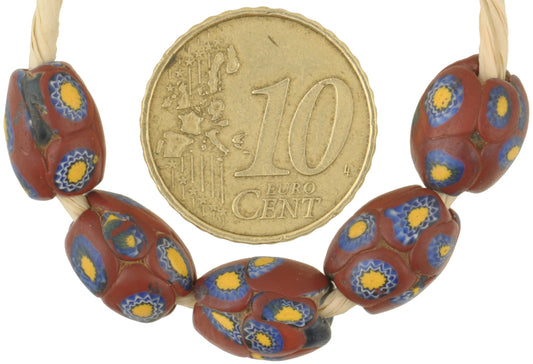 Antique Oval Millefiori Mosaic Glass Trade Beads - African Trade, 11X8Mm - alternate view