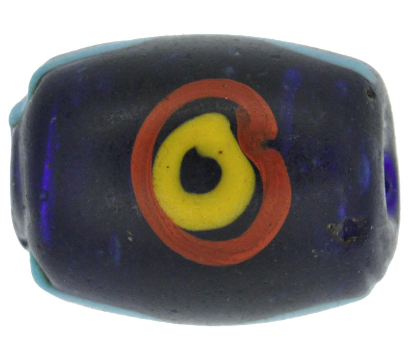 Rare Old Cobalt Blue Eye Venetian Lampwork Bead With Trail Decoration, Antique African Trade Bead - close-up