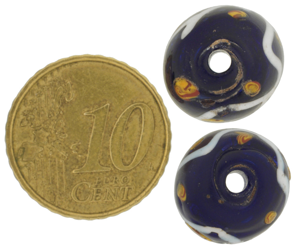 Rare Old Cobalt Blue Venetian Lampwork Glass Trade Beads, 13X11Mm - alternate view