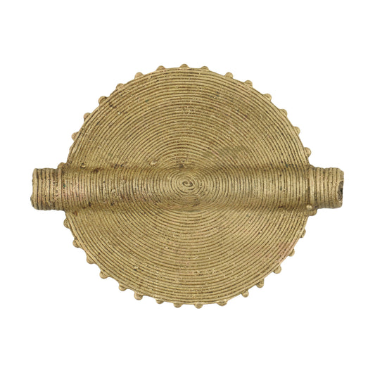 Handcrafted African Flat Brass Bead Pendant From Ghana - Lost Wax Technique - alternate view