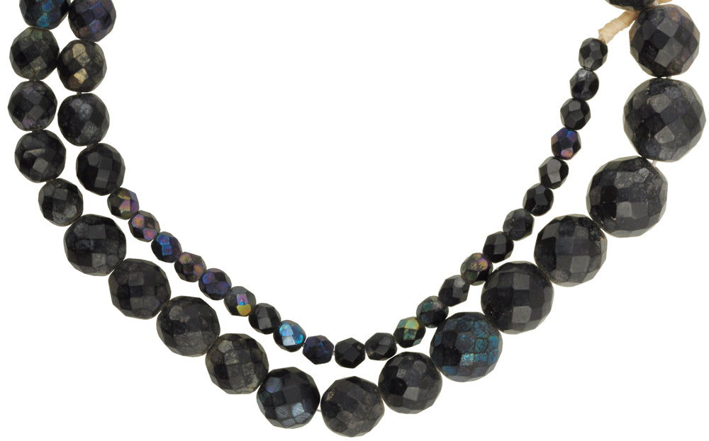 Old Fumed Faceted Bohemian Czech Glass African Trade Beads 6-5Mm - close-up