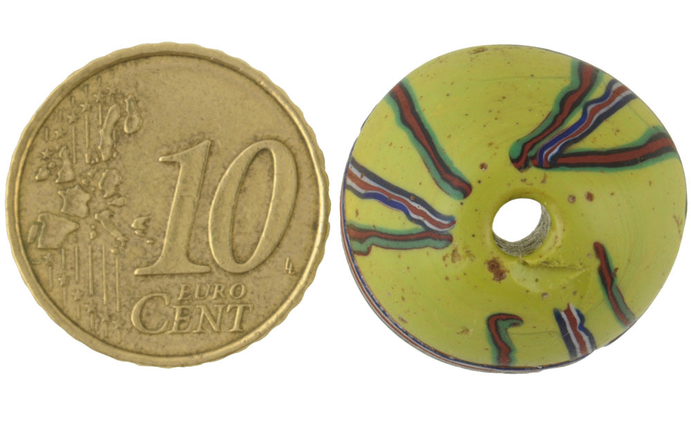 Rare Antique Green Bicone "King" Venetian Glass Trade Bead - close-up