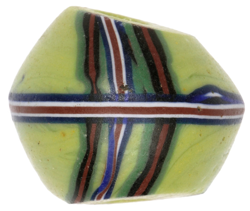 Rare Antique Bicone Venetian Lampwork Glass Trade Bead With Trail Decor - zoomed-in detail