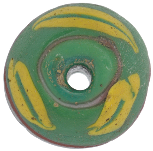 Rare Antique Green Bicone Venetian Lampwork Glass Trade Bead - African Trade - alternate view
