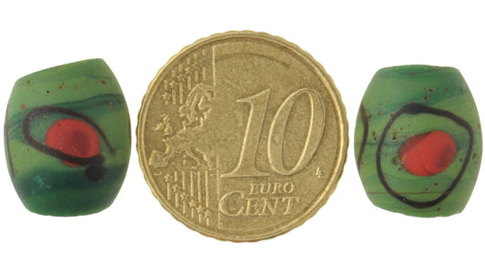 Old Matching Pair Oval Green Eye Fancy Venetian Wound Glass Beads African Trade Sb-30466 - alternate view