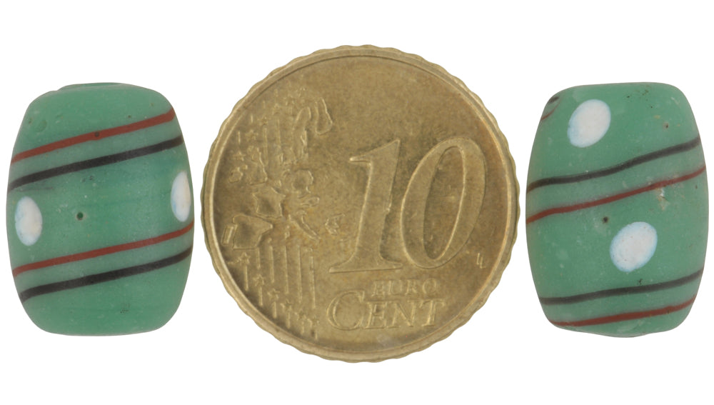 Rare Antique Green "Eye" Fancy Venetian Lampwork Trade Beads 15X11Mm - alternate view