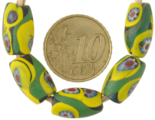 Antique Oval Venetian Millefiori Mosaic Glass Trade Beads - African Trade - alternate view