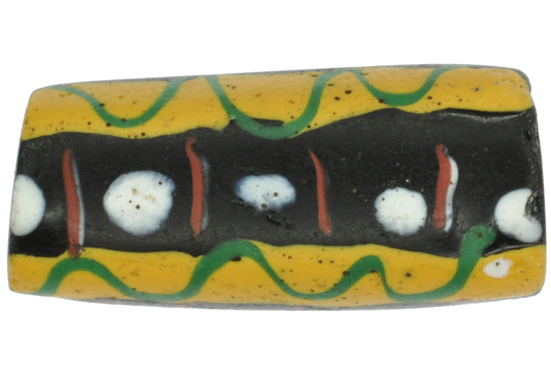 Rare Large Black "Fancy" Antique Venetian Lampwork Glass Trade Bead - close-up