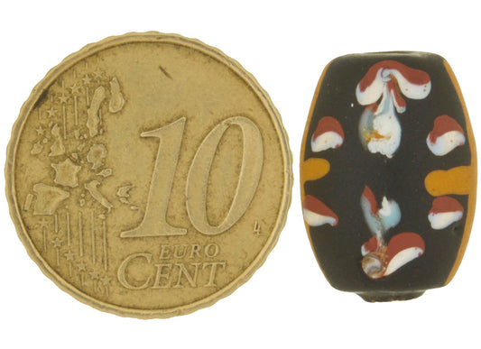 Rare Antique Black Floral Venetian Glass Trade Bead - Fancy Wound African Trade Bead - alternate view