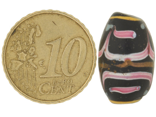 Rare Antique Black Floral Venetian Glass Trade Bead With Aventurine Trail - alternate view