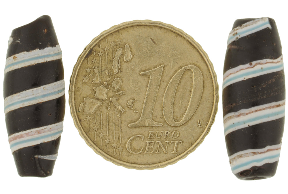 Rare Old Black Fancy Swirl Antique Venetian Wound Glass Trade Beads - alternate view