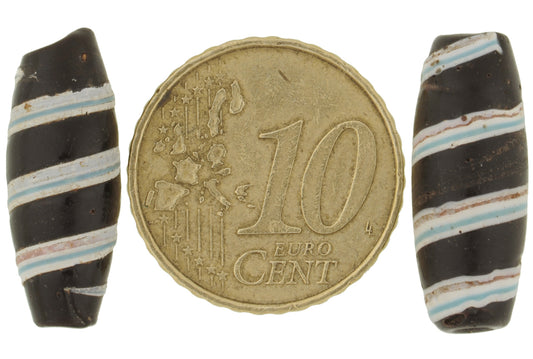 Rare Old Black Fancy Swirl Antique Venetian Wound Glass Trade Beads - alternate view