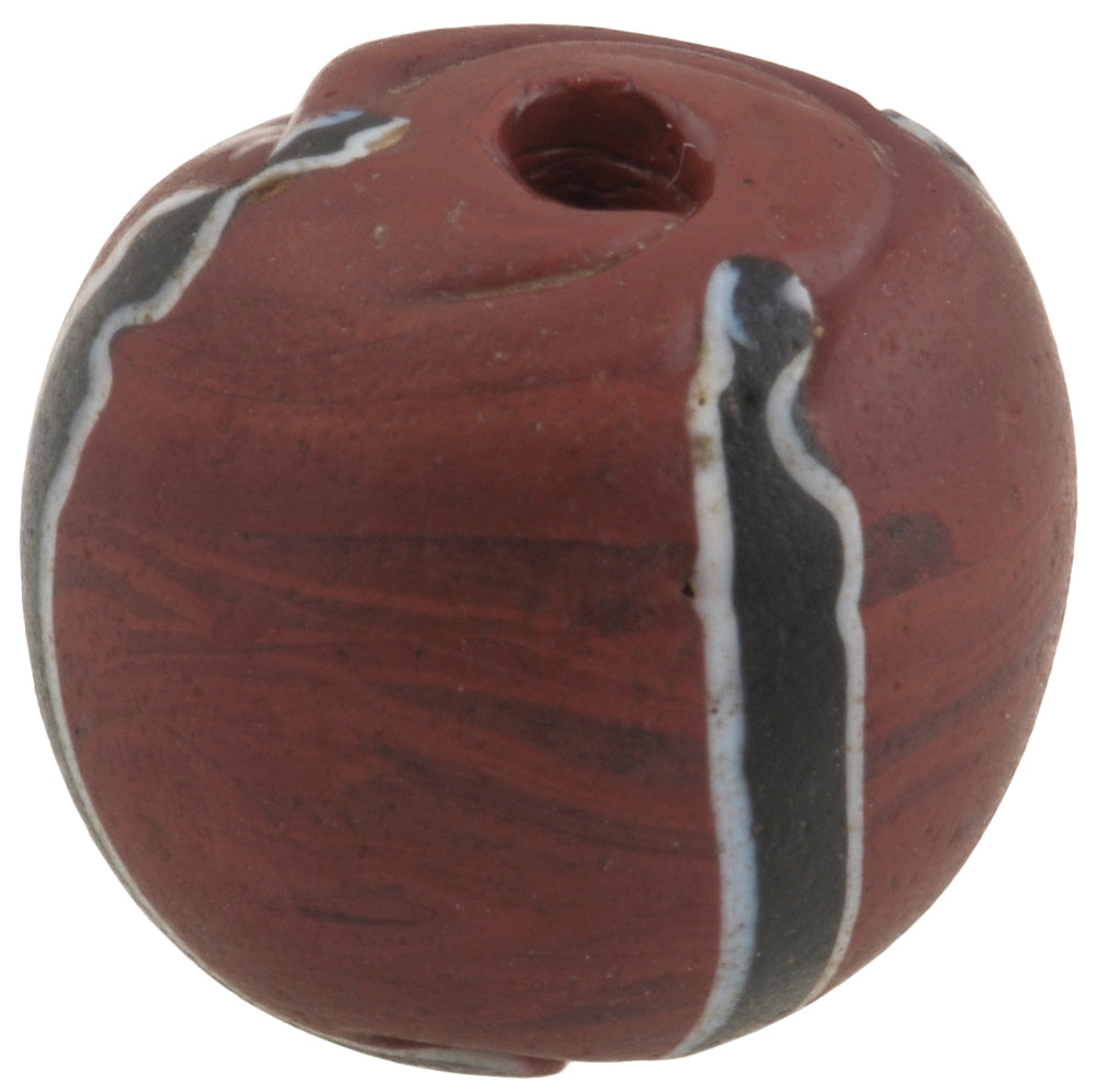Beautiful Old Large Striped Brick Venetian Glass Trade Bead - Antique African Lampwork Bead - close-up