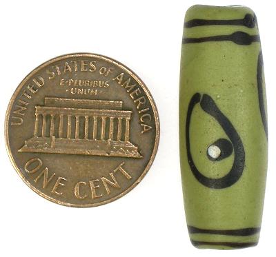 Rare Old Green "Eye" Venetian Lampwork Bead With Trail Decoration - alternate view