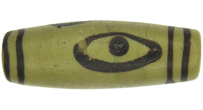 Rare Green Eye Antique Venetian Wound Glass Trade Bead With Trail Decoration - close-up