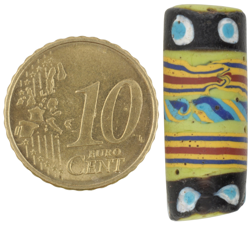 Rare Old Large Venetian Banded Fancy Glass Trade Bead With Trail Decorations - close-up