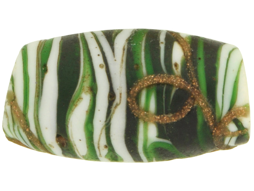 Rare Antique Venetian Floral Lampwork Glass Trade Bead With Aventurine Trail - close-up