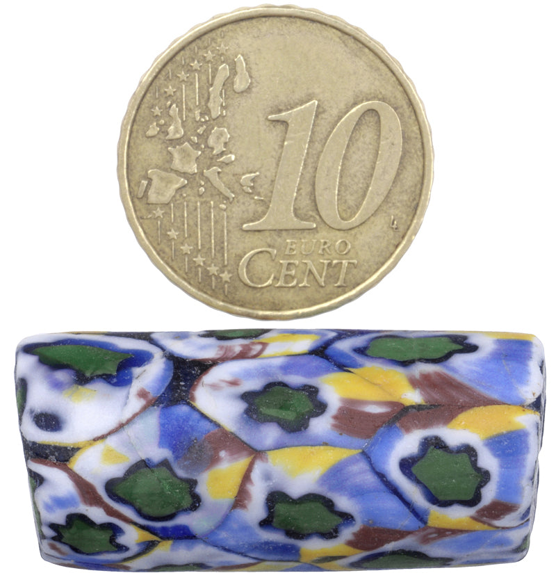 Antique Large Venetian Millefiori Mosaic Glass Trade Bead, 32X14Mm - close-up