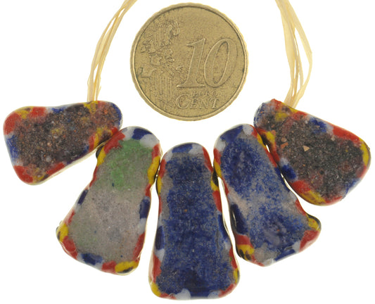 New Polychrome Large Kiffa Glass Beads - 5Pc Mauritania - alternate view