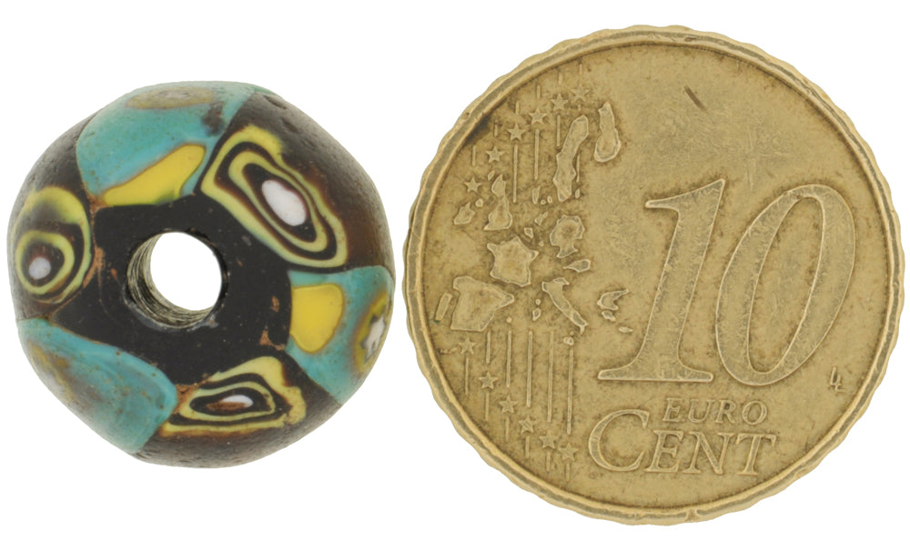 Rare Antique Large Venetian Millefiori African Trade Bead, 15X13Mm, Mosaic Glass - close-up