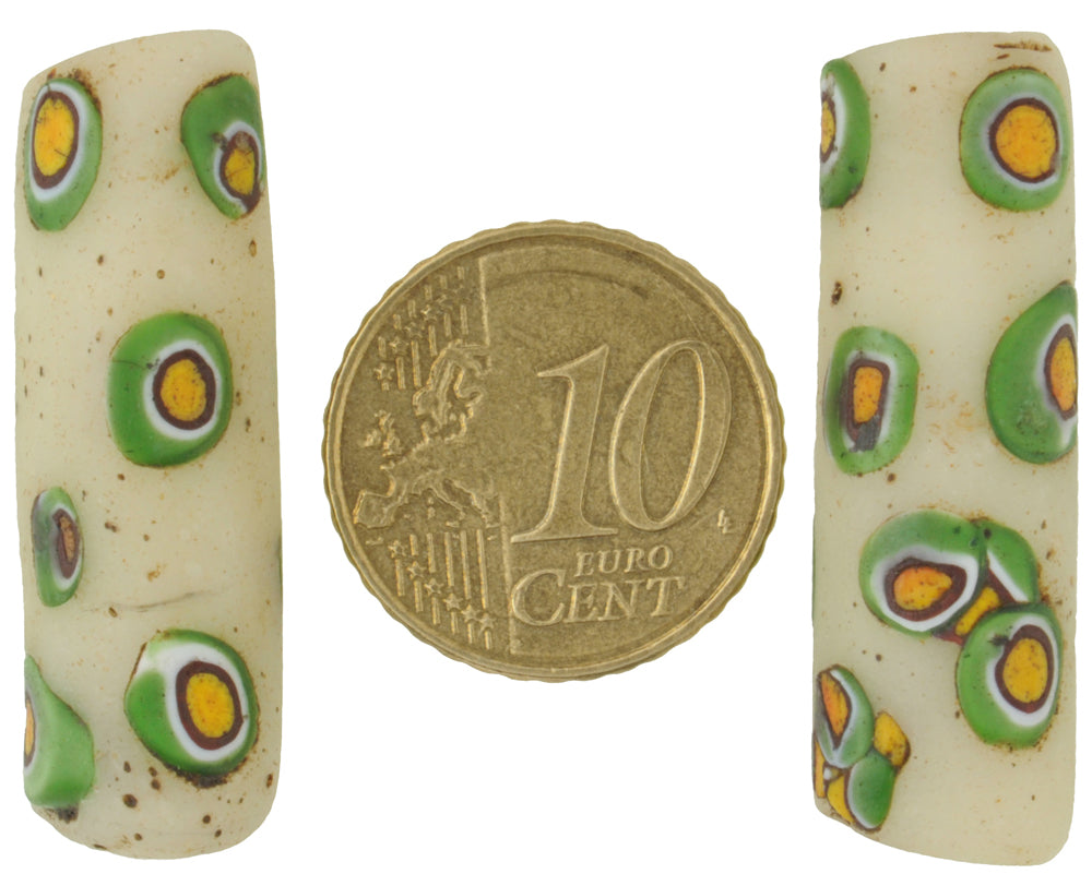 Antique Large Millefiori Venetian Mosaic Glass Trade Beads Pair - alternate view