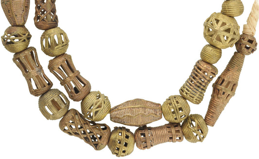 Handmade African Brass Beads Strand - 26" Ghana Lost Wax Technique - alternate view