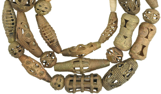 Handmade Brass Beads From Ghana, Ashanti Lost Wax Technique, 25.5" Strand - alternate view