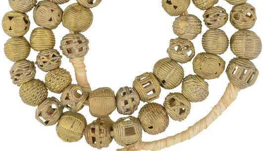 African Brass Beads - Handmade Round Beads From Ghana, 24" Strand - alternate view