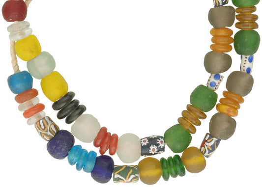 Mixed Krobo Glass Beads Strand - African Trade Beads From Ghana - alternate view