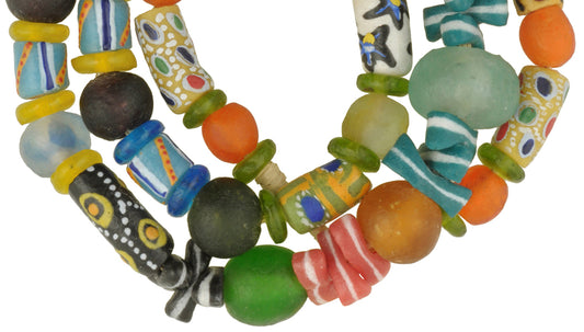 Colorful African Trade Beads - Krobo Powderglass Imitation Strand - alternate view