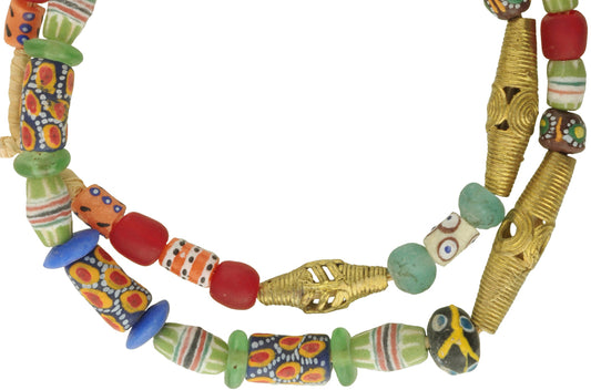 Mixed Krobo Glass And Brass Beads - Recycled African Trade Beads - alternate view