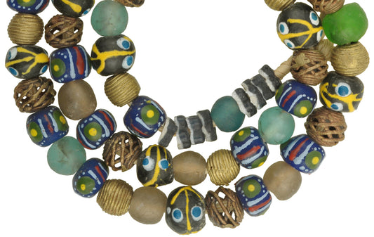 African Trade Beads: Krobo Glass & Brass Beads From Ghana 27.5" - alternate view