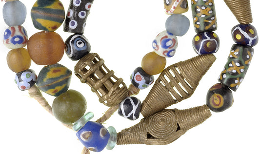 Recycled Krobo Glass & Brass Trade Beads Strand From Ghana - alternate view