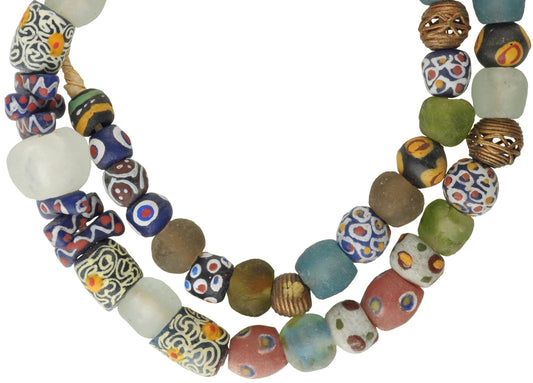 African Trade Beads: Krobo Glass & Brass Beads Strand 10-14Mm - alternate view
