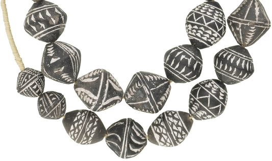 Handmade African Spindle Whorls - Mali Clay Beads With Etched Designs - alternate view