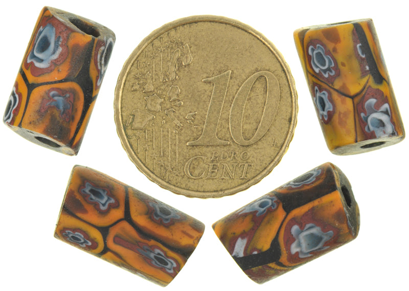 Antique Venetian Millefiori Mosaic Glass Trade Beads - 14-15Mm Rare African Trade Beads - alternate view