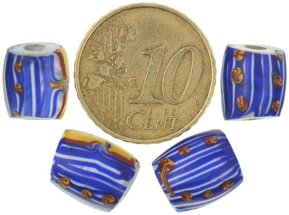 Rare Antique Oval Fancy Venetian Glass Trade Beads With Trail Design - close-up