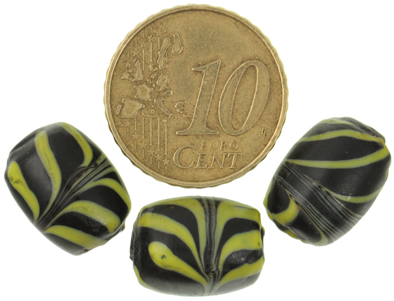 Antique Black Feather Venetian Lampwork Beads 14X11Mm - African Trade Beads - alternate view