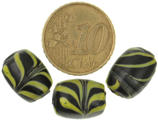Antique Black Feather Venetian Lampwork Beads 14X11Mm - African Trade Beads - alternate view