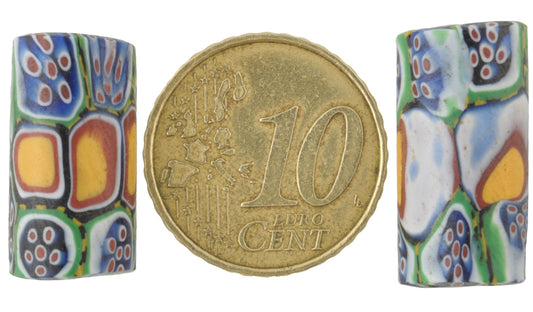 Antique Peacock Millefiori Venetian Mosaic Glass Trade Beads - alternate view