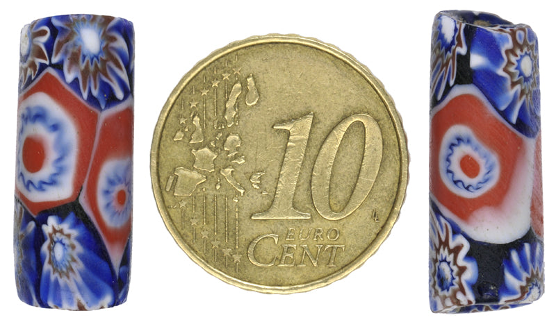 Rare Antique Banded Millefiori Venetian Mosaic Glass Trade Beads, 16X11Mm - alternate view