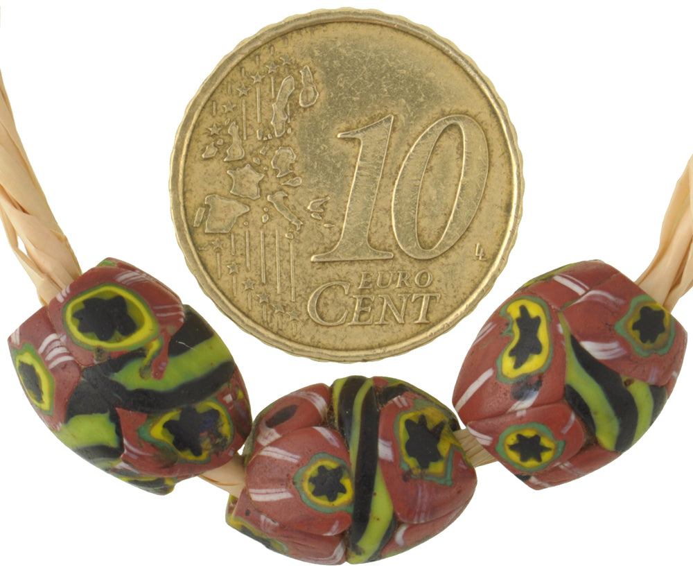 Antique Banded Oval Millefiori Mosaic Glass Trade Beads - Rare African Treasures - alternate view