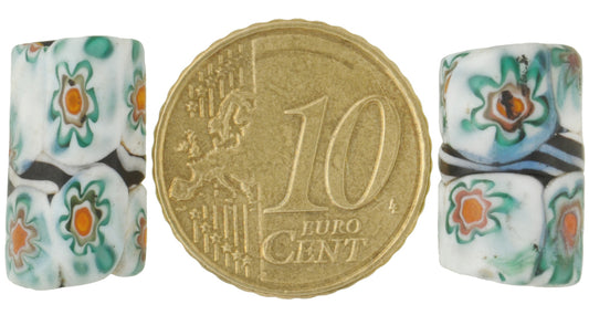 Rare Antique Banded Venetian Millefiori Mosaic Glass Trade Beads 17X9 Mm - alternate view