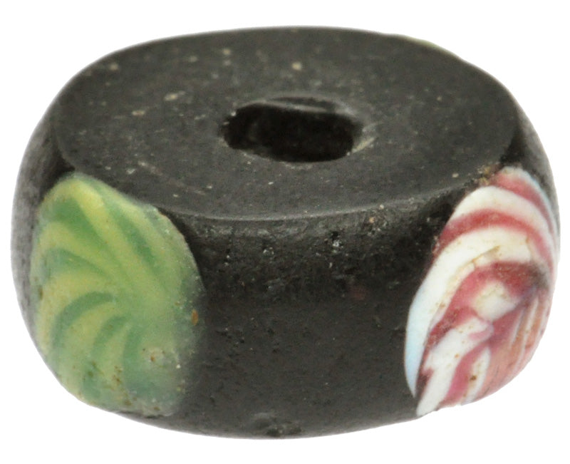 Rare Antique Black "Fancy" Venetian Glass Trade Bead With Trail Decoration - close-up